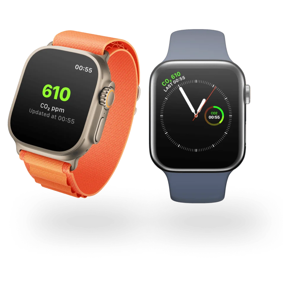 Apple Watch showing a CO2 reading in the CO2 on Watch app